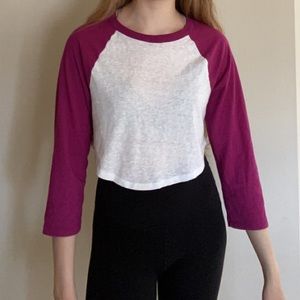 Purple and white baseball tee